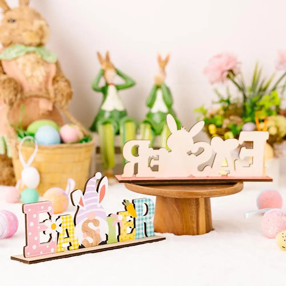 

1PC Wooden Easter Letter Ornament Rabbit Gnomes Home Decoration Accessories For Table Desktop Office Home Decor Wholesale