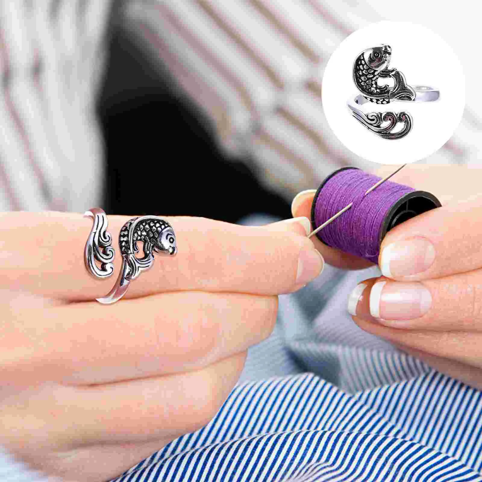 

Ring Crochet Loop Knitting Rings Finger Key Vintage Fastersliding Thread Animal Open Thimble Yarn Adjustable