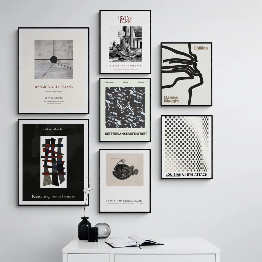 Черная белая женщина рыба абстрактная Геометрическая линия настенный