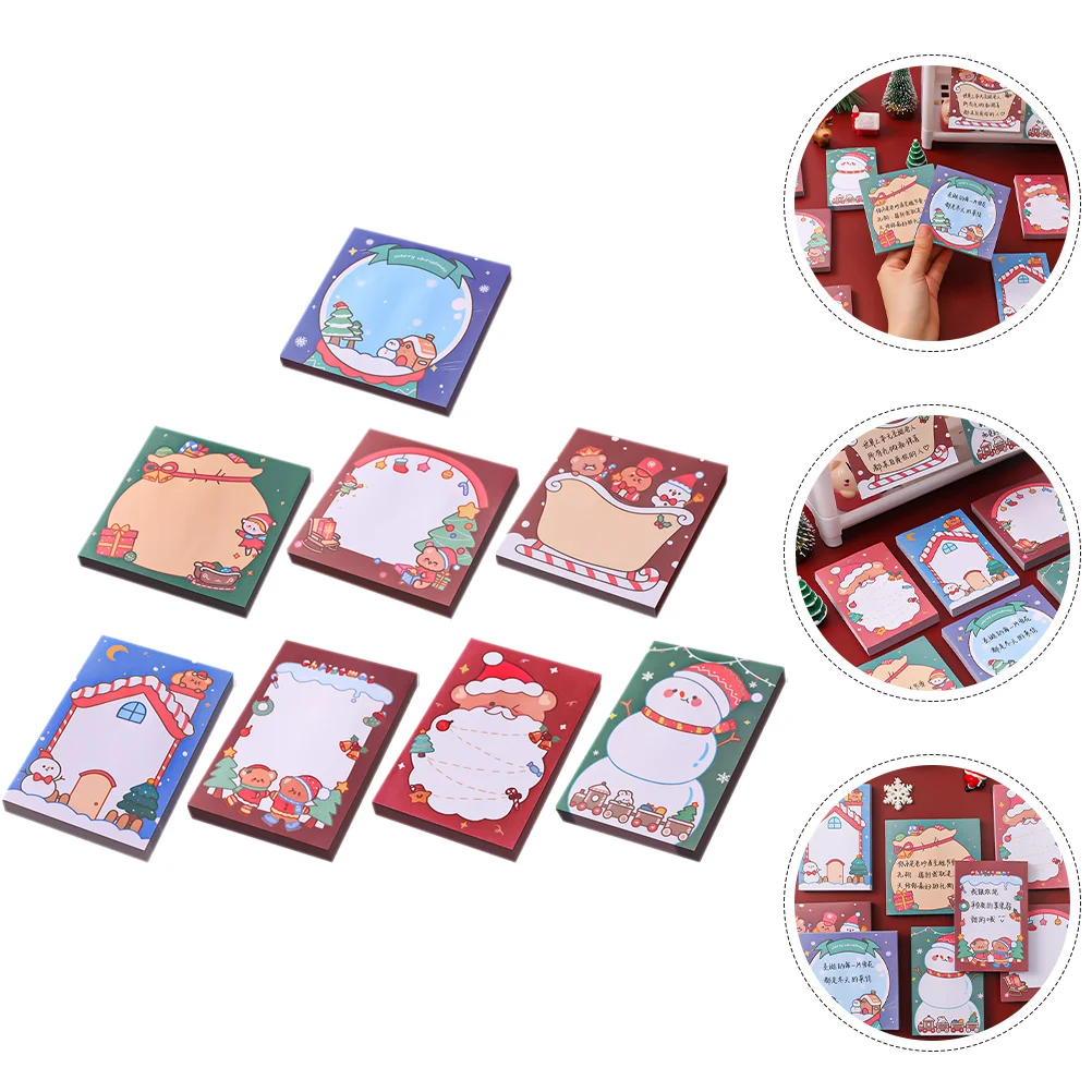 8 Pcs Christmas Sticky Notes Office Memo Sticker Compact Pads Supplies Nail Daily Use School Times Posted Mini Adorable
