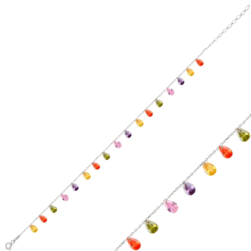 

Silver 925 Sterling Dangle Drop Zircon Cubic Zirconia Anklet