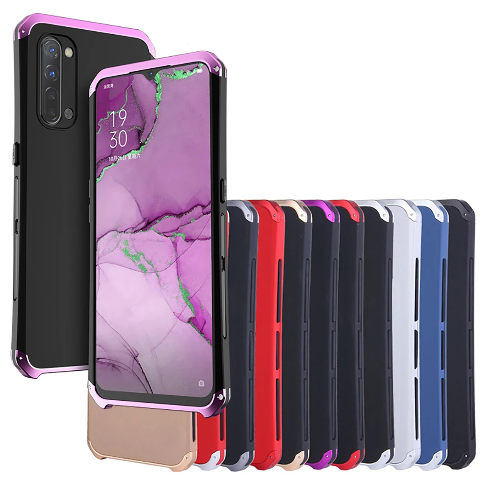 

Hot Sale Anti-fall Metal Frame Textured Plastic Back Plate For OPPO Reno3 Aluminum Alloy Bumper Case For OPPO Reno 3 Cover