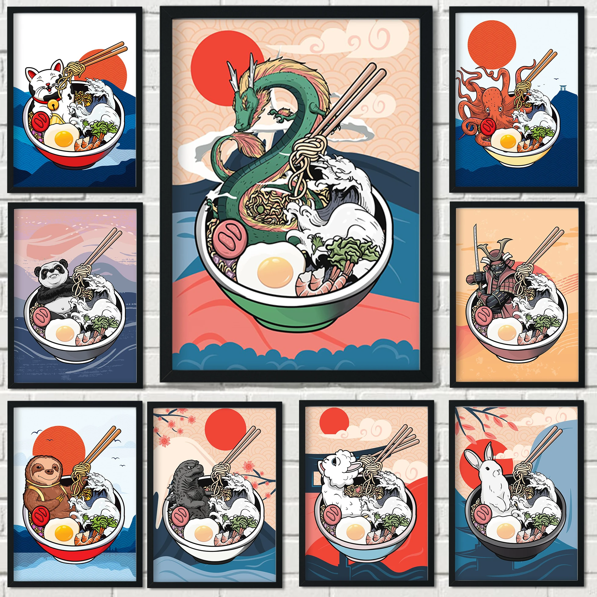 

Lot Style Choose Ramen Cat Dragon Japanese Soup Poster by Saphira Desi Unframed Art Picture Print Silk Poster Home Wall Decor