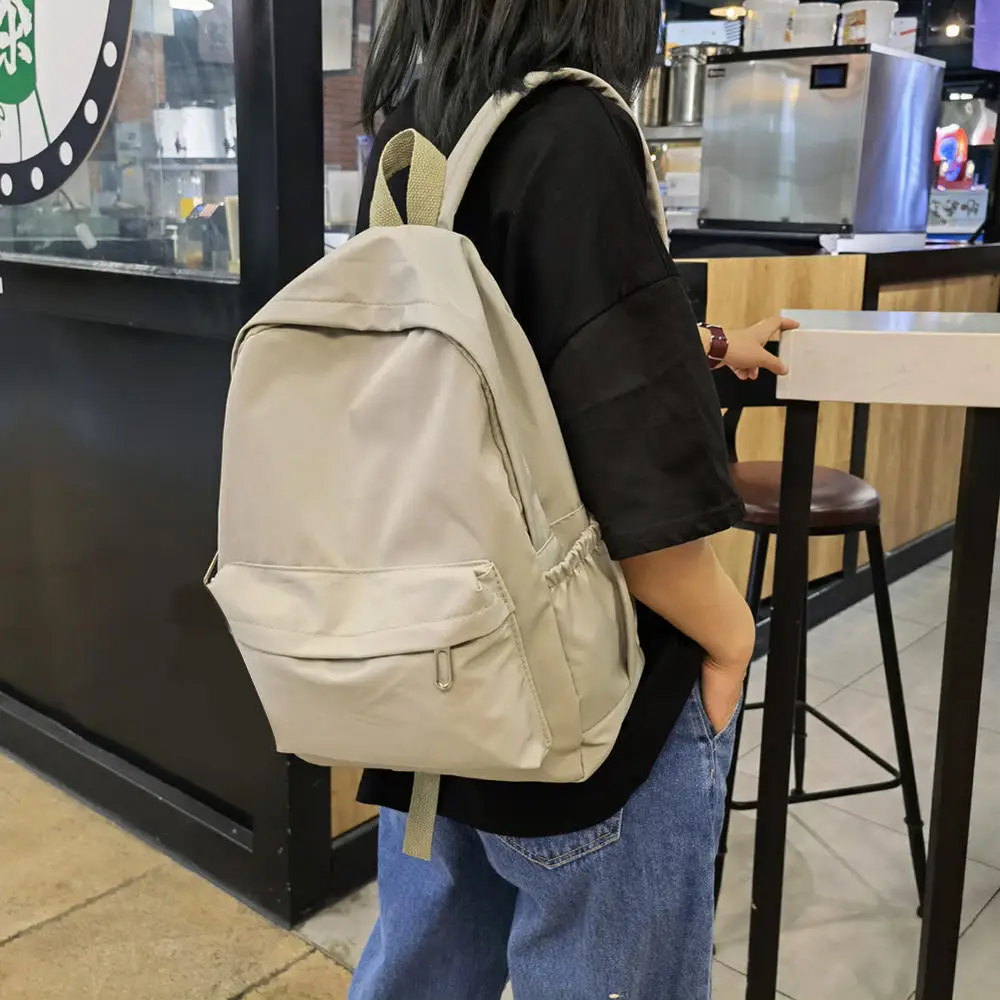 

1Pcs Nylon Backpack For Women Large Capacity Shoulder Bag Travel Bag Casual Solid Color Students Schoolbag Outdoor Backpacks