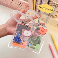 korean transparent card holder women keychain idol photo sleeves bus card cover stationery photocard photo protector sticker