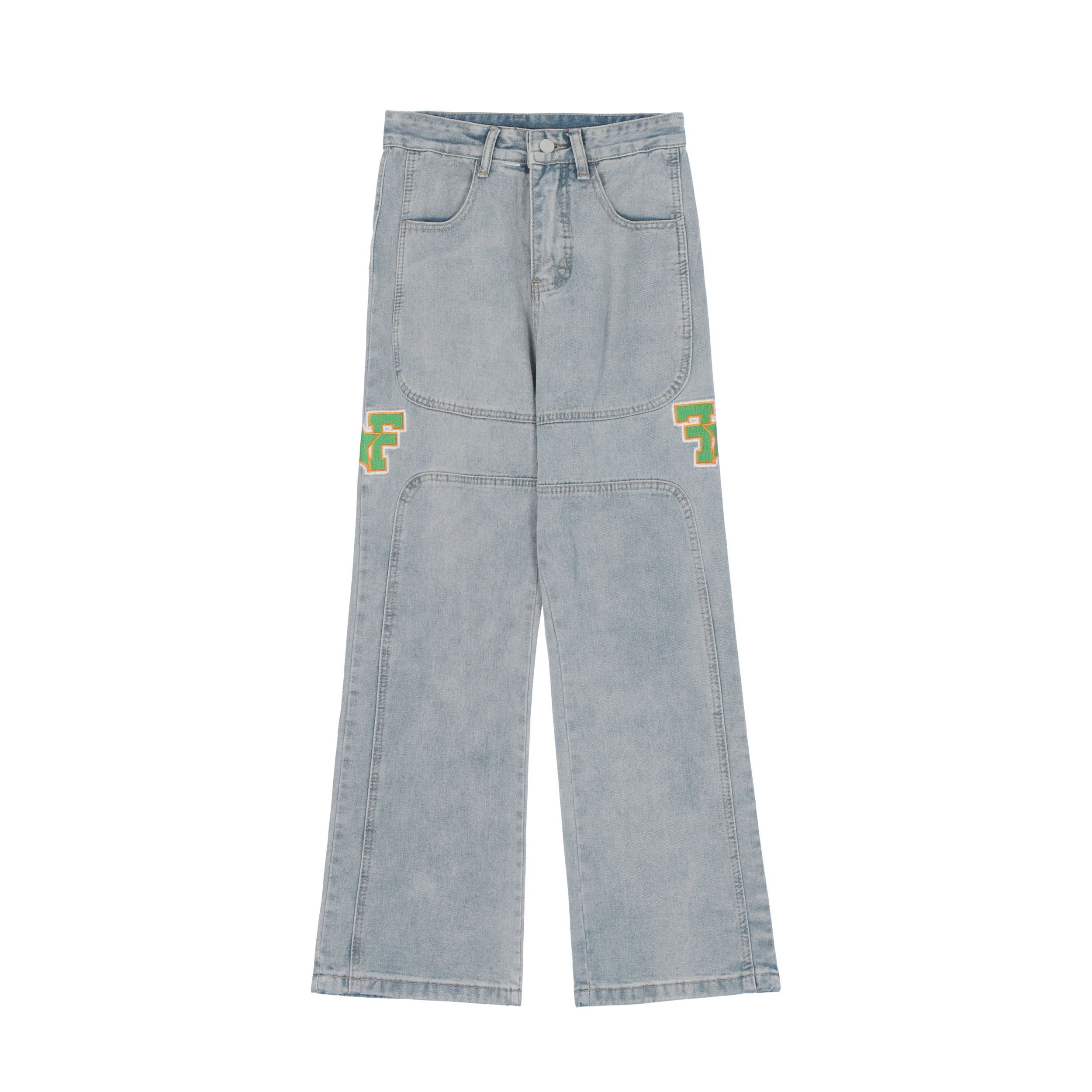 Four Seasons Men Jeans High Street Letter Embroidery Stitching Micro-Flare Casual Men's Loose Jeans Y2k Pants Ins Hot Sale JEANS