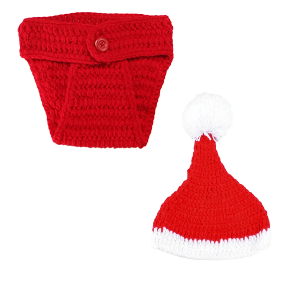 

2 Pcs Newborn Santa Hat Photography Kit Baby Knitted Outfit Infant Kids Suit Xmas Knitting Clothing Girl Newborn Clothes