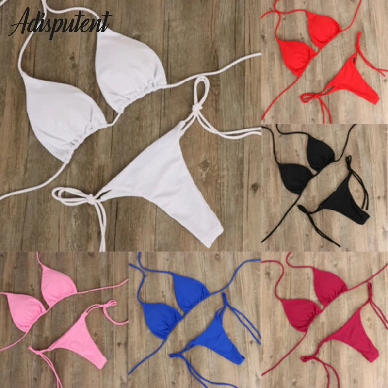

Summer Sexy Solid Mirco Bikini Sets Women Tie Side G-String Thong Swimsuit Female Bandage Bathing Suit Brazlian Swimwear Biquini