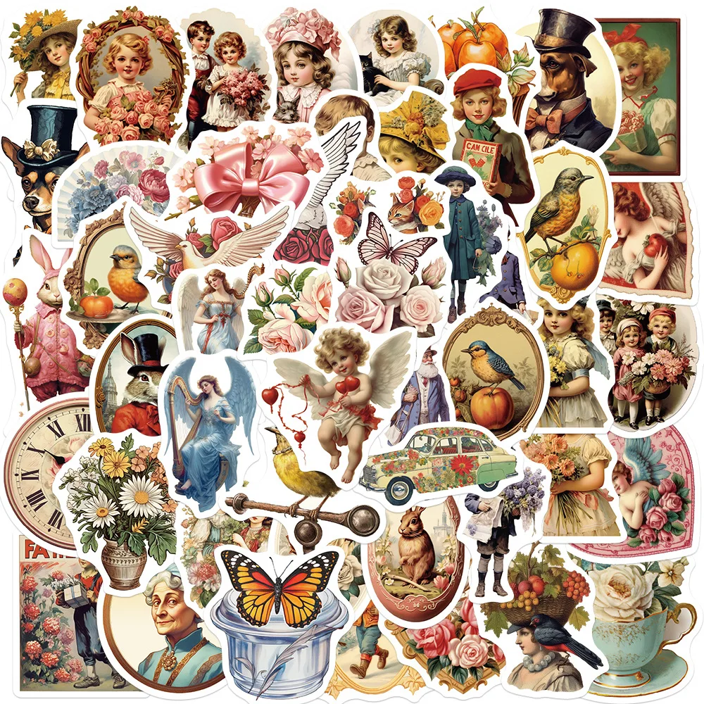 

10/30/50PCS Vintage Old Times Cartoon Stickers Victorian Cute Angel Decals Suitcase Scrapbook Phone Laptop DIY Waterproof Toys