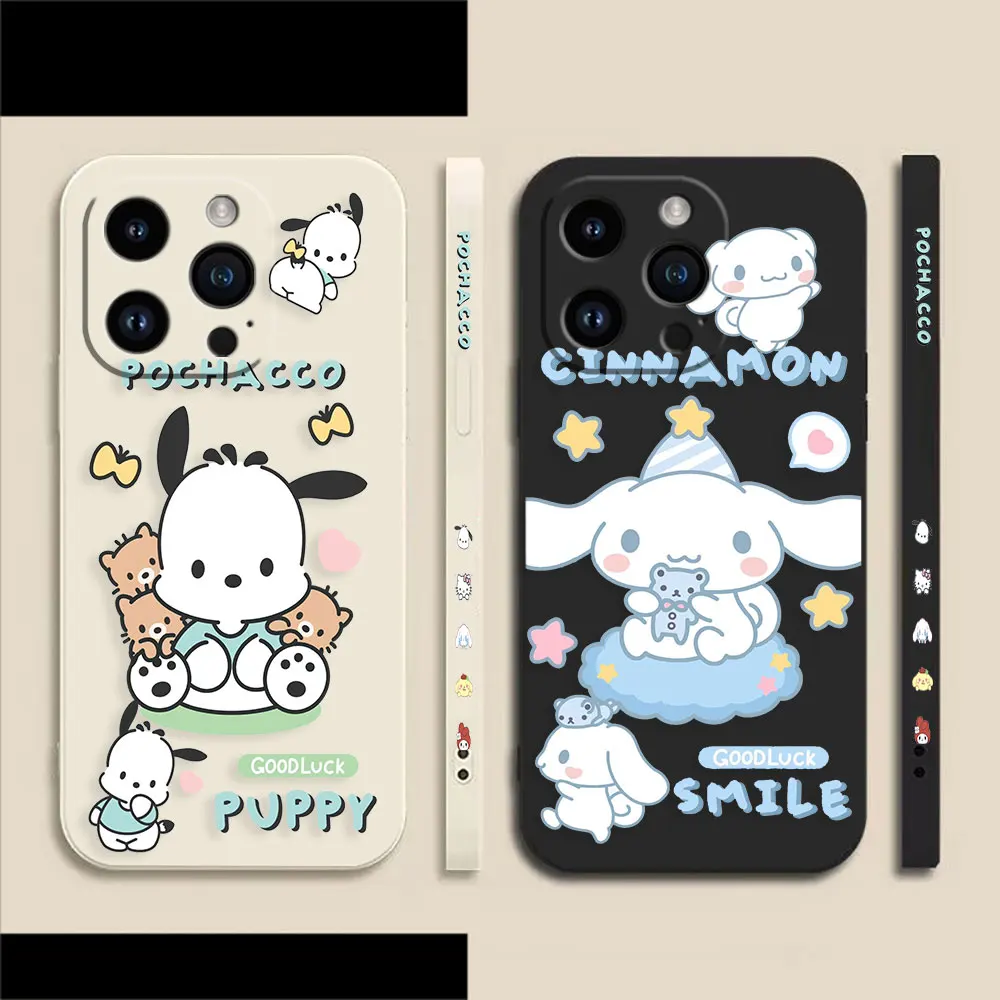 

Cute Pochacco Cinnamoroll Phone Case For iPhone 14 13 12 11 Pro XS Max Mini X XR SE 7 8 6 6S Plus Colour Liquid Case Funda Shell