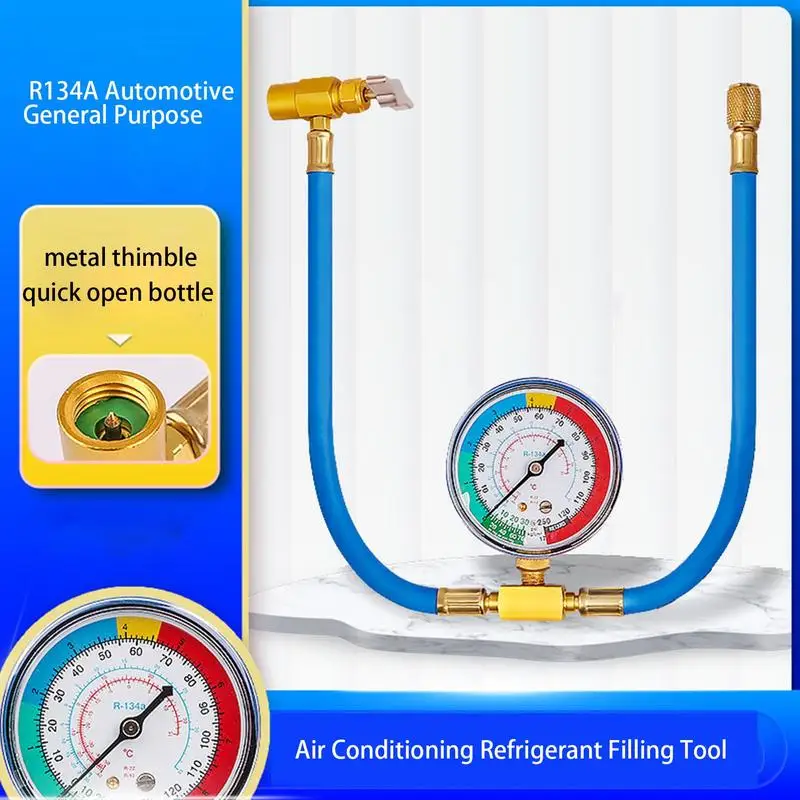

Автомобильный комплект для заправки хладагента переменного тока, набор измерителей R 134A, инструмент для наполнения хладагента кондиционера, многоразовый шланг R134A для зарядки хладагента