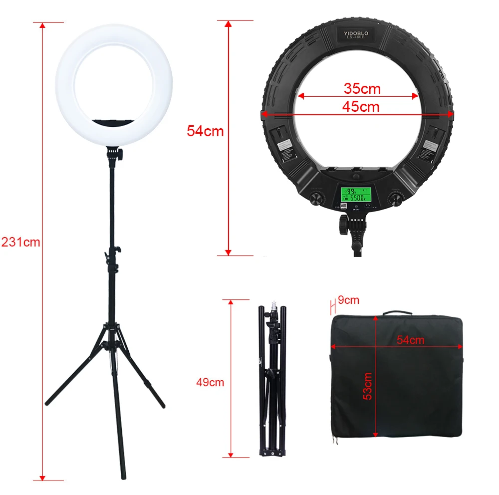 

Yidoblo телефон, Селфи, кольцо, 18-дюймовый черный корпус, USB, поставка для студийной видеосъемки, с триподом, ЖК-дисплей