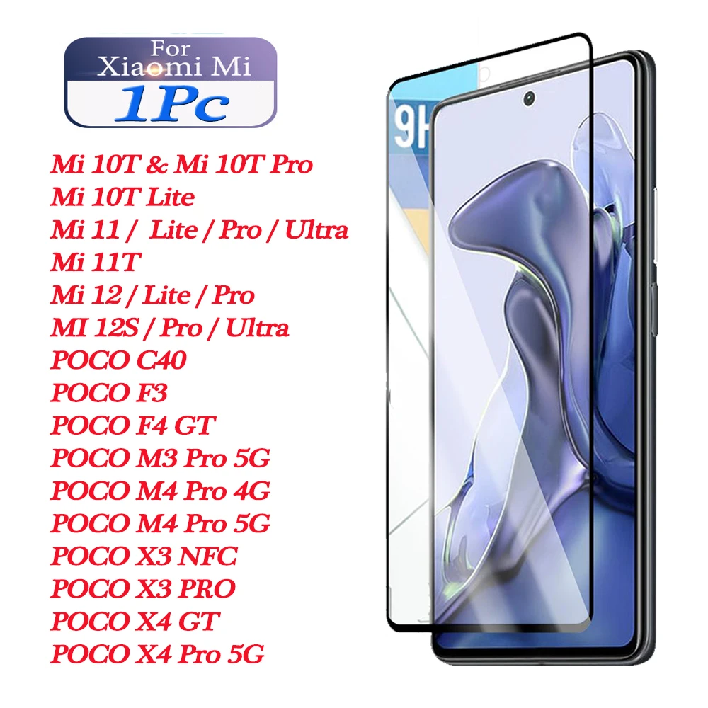 

1pc Full Cover Tempered Glass For Xiaomi Mi 11 12 10T 11T Lite Pro Protective Film POCO X3 X4 NFC M3 M4 F3 F4 GT Pro 4G 5G