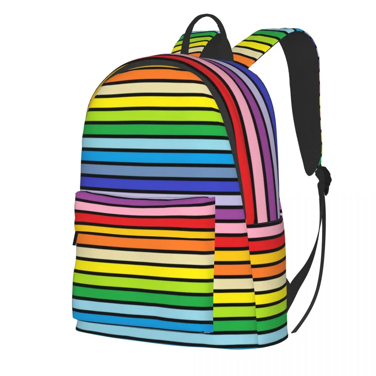 

Rainbow Stripes Backpack Black Outlined Broader Spectrum Cycling Backpacks Women Novelty School Bags Custom Large Rucksack