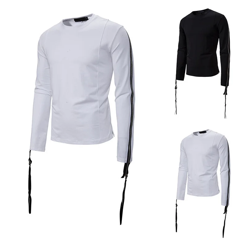 

New T-Shirt For Men Fashion Sleeve Splicing Color Design Hip Hop Streetwear Man Tshirt Long Sleeve Round Neck Tshirt Clothing