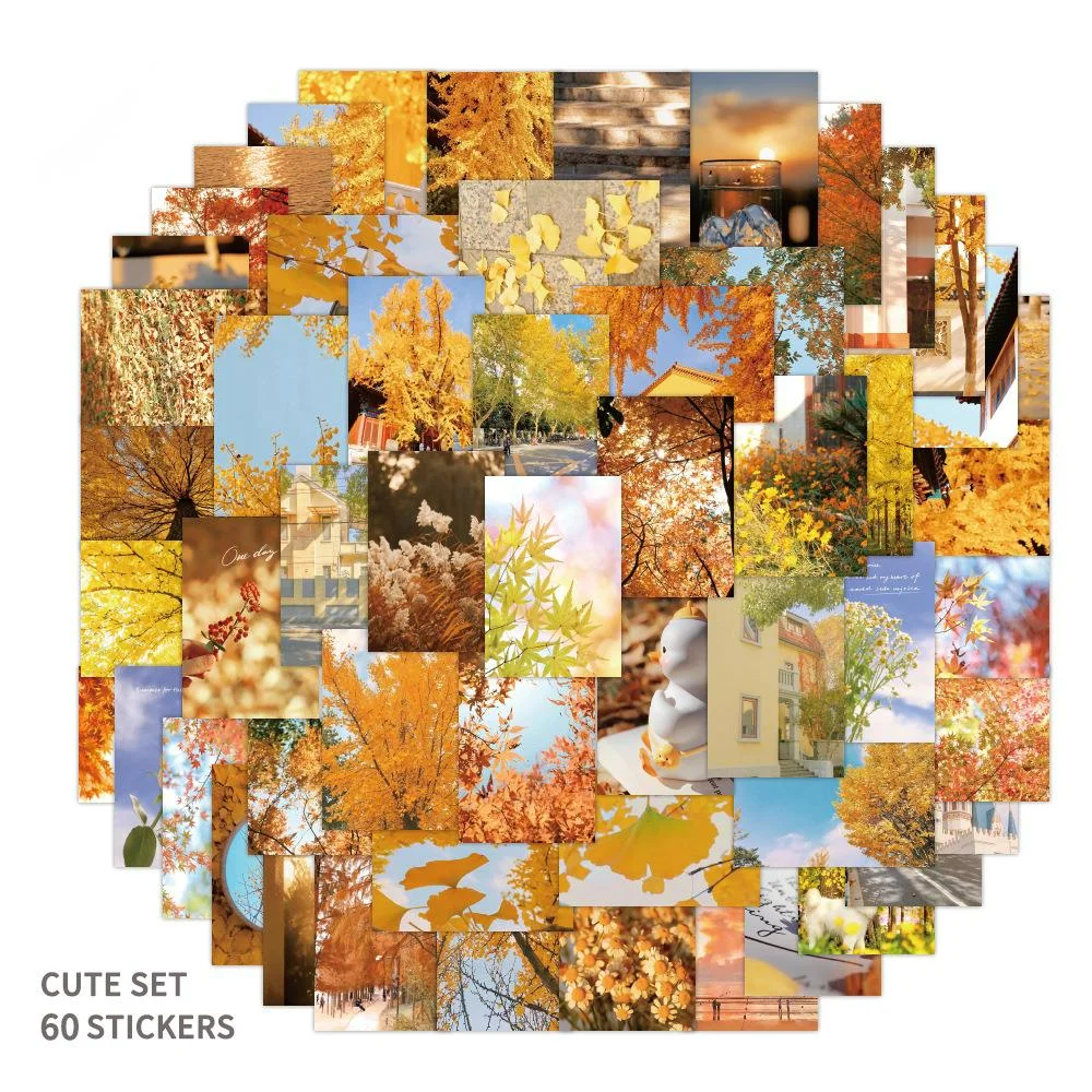 

60pcs Scenery Autumn Fading Graffiti Stickers DIY Notebook Cup Guitar Laptop Hand Account Stationery Waterproof Sticker Decal