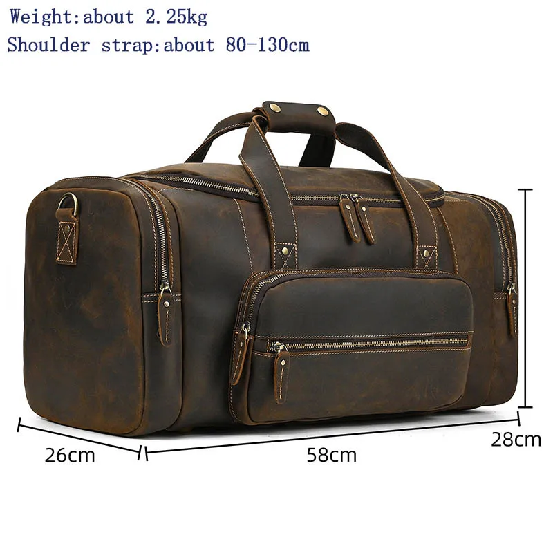 

Luufan Men's Crazy Horse Leather Travel Bag Big Capacity Male Travel Duffel Cowhide Weekend Bag Carry On Extra Large Luggage Bag