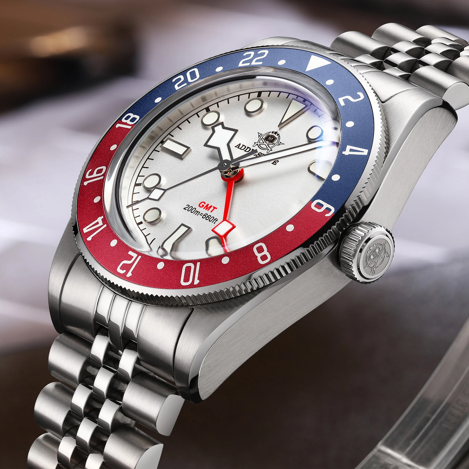 Фото ADDIESDIVE Мужские часы GMT Роскошные повседневные кварцевые часы из нержавеющей стали Мужские спортивные водонепроницаемые наручные часы 200 мм Relogio Masculino №2