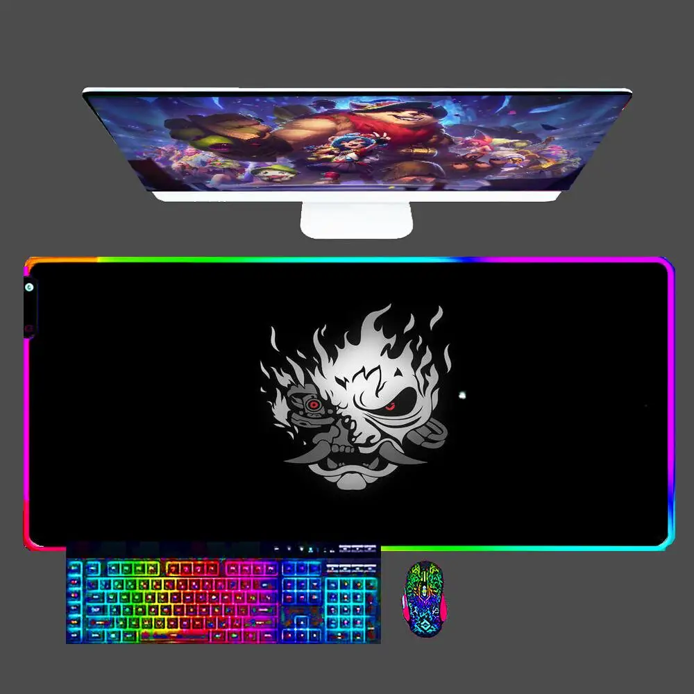 

Black and White Samurai Large Gaming Mouse Pad LED Computer Gamer Laptop Keyboard Carpet Mouse Mat RGB Non-Slip Rubber Table Rug