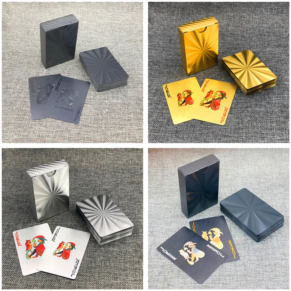 

1 Deck Plastic Black Poker Cards Waterproof Gold Foil Playing Cards Silver Ray Classic Gift Home Board Game Gift L711