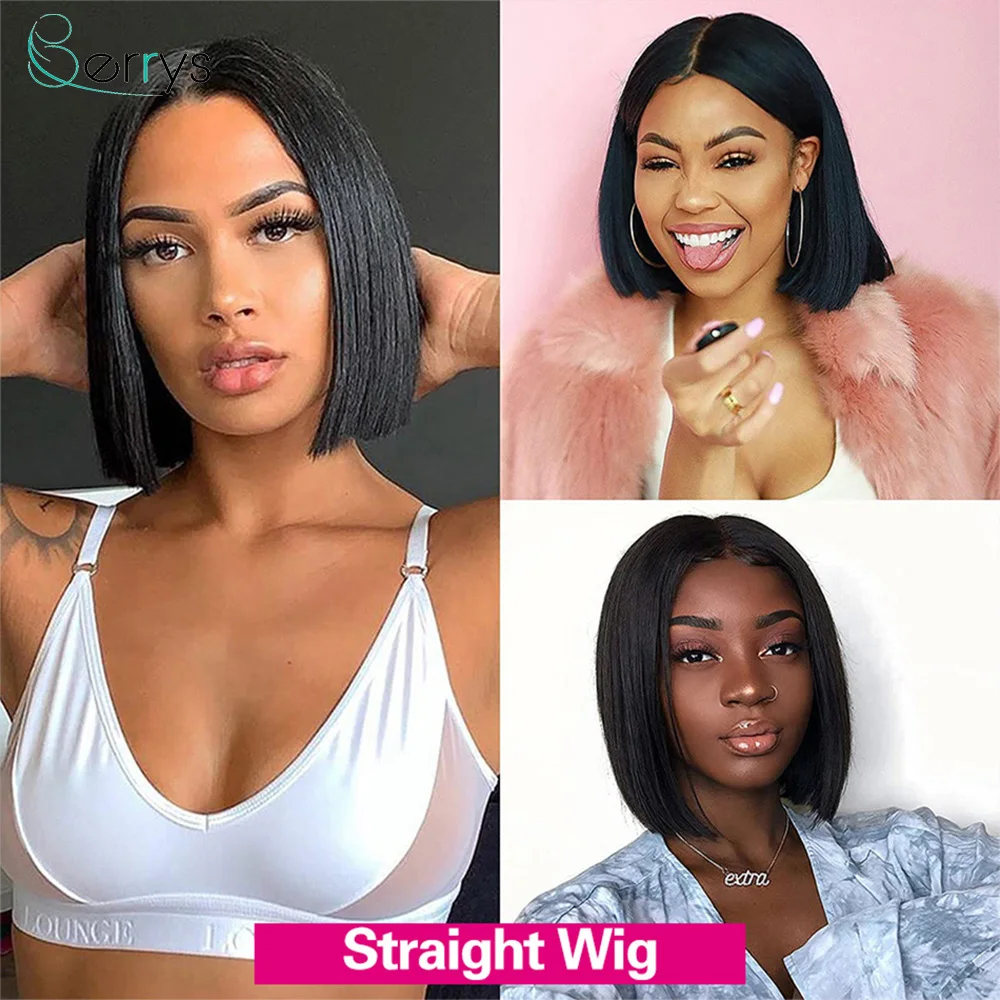 180 Density Short Bob Human Hair Frontal Wigs For Women Transparent