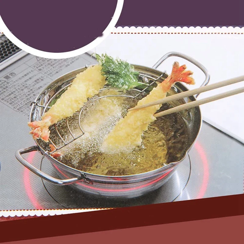 

Stainless Steel Frying Pan Mini Frying Pan Oil Filter Net Japanese Style Tempura Frying Pan Home Non Stick Frying Pan