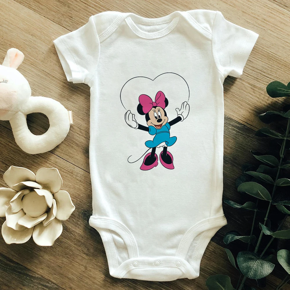 

Disney White Baby Onesie New Minnie Mouse Graphic Series Four Seasons 0-24M Size Girl Boy Romper Hot O-Neck Tees Y2K New Cartoon