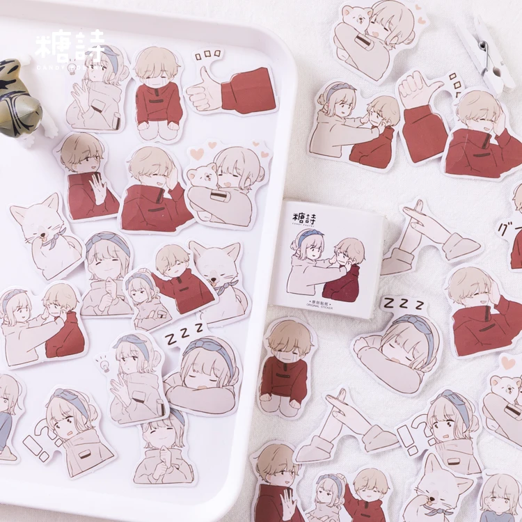 

45pcs/lot Cute Anime Stickers DIY Junk Journal Decorative Supplies Korean Stationery Kawaii Room Decor Handmade with Love