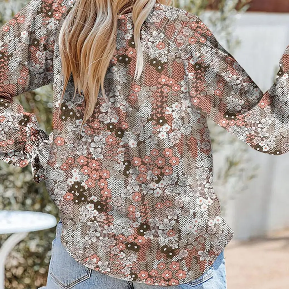 

3D Cutting Lightweight Sweet Floral Print Loose Blouse Female Clothing
