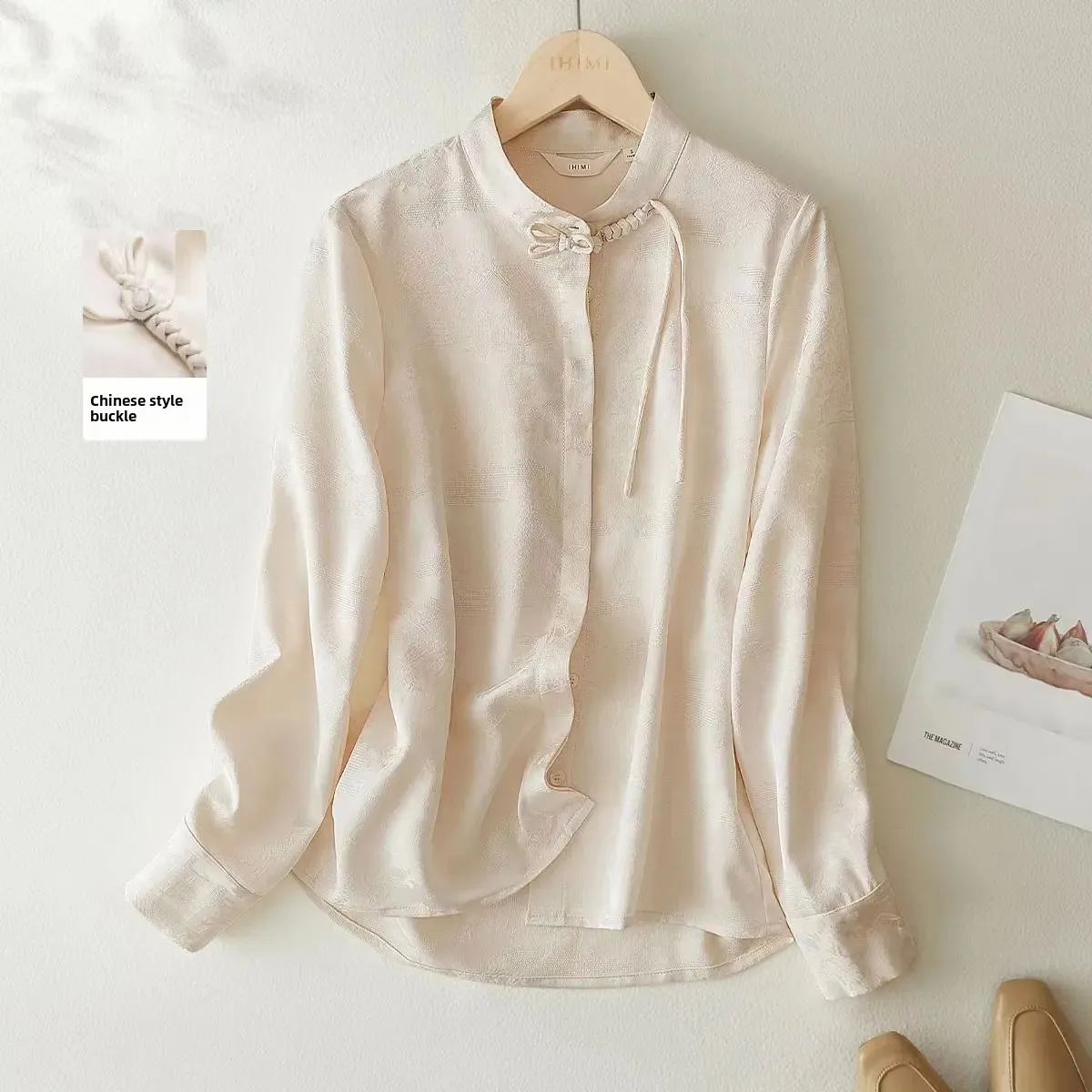 Винтажная приталенная женская рубашка на пуговицах в китайском стиле Топ с