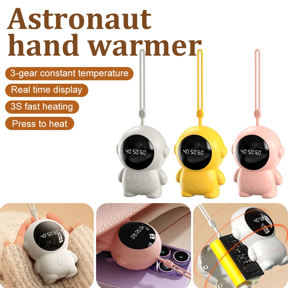 

Mini Astronaut Hands Warming Treasure Astronaut Digital Display Heating Portable USB Charging Hand Warmer Outdoor Office Home