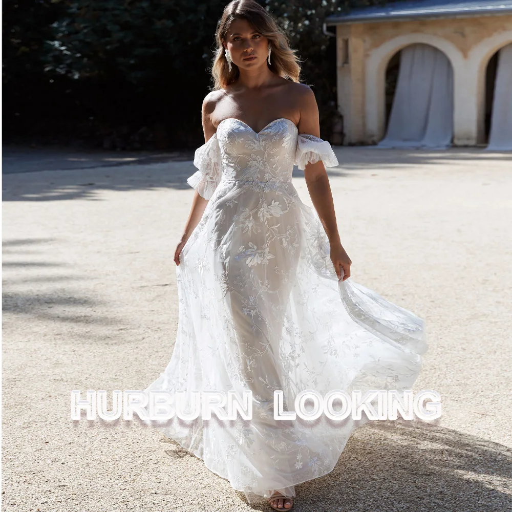 

HERBURN Pastrol Wedding Dresses Attractive Puff Sleeves Illusion Chiffon Made To Order Vestidos De Novia Brautmode Robe Mariee