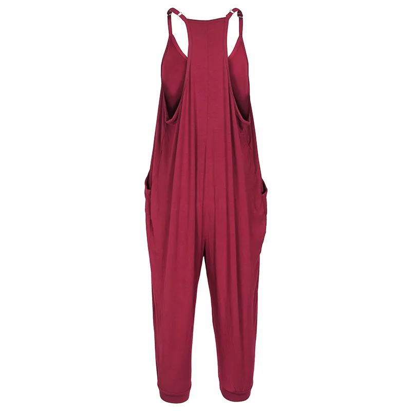 Женский свободный комбинезон без рукавов длинный хлопковый комбинезон-карандаш