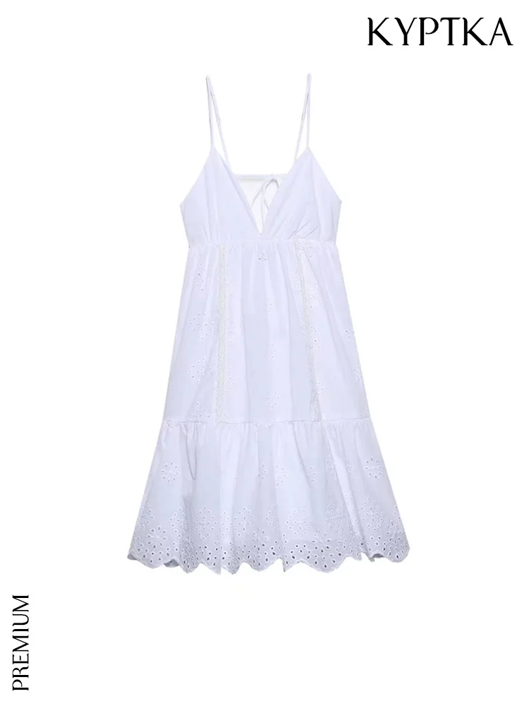 

Женское мини-платье с вышивкой KYPTKA, черное винтажное платье с оборками, открытой спиной и тонкими бретельками, 2019