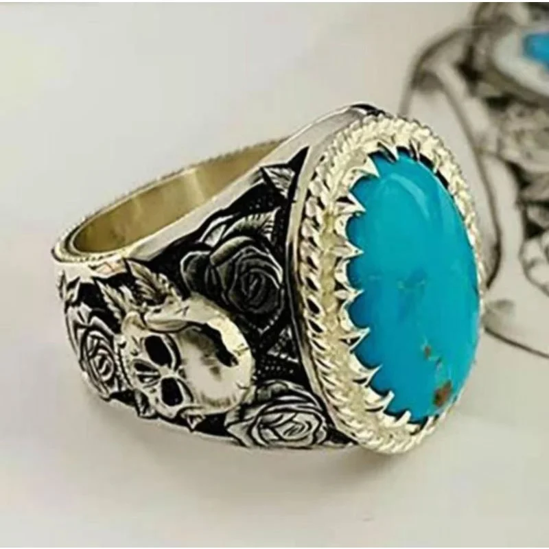 

Turquoise Men's Ring Clean High Porcelain Skin Smooth Fashion generous Style