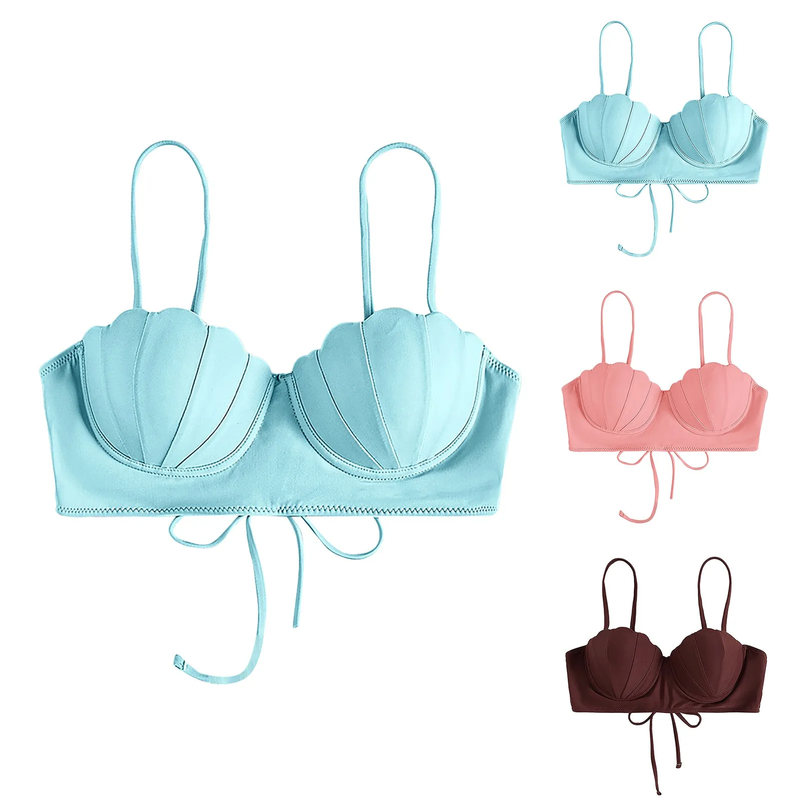 Бикини женское однотонное с чашками пуш-ап и косточками