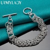 urmylady 925 sterling silver round circle charm chain ot buckle bracelet for women fashion wedding engagement party jewelry