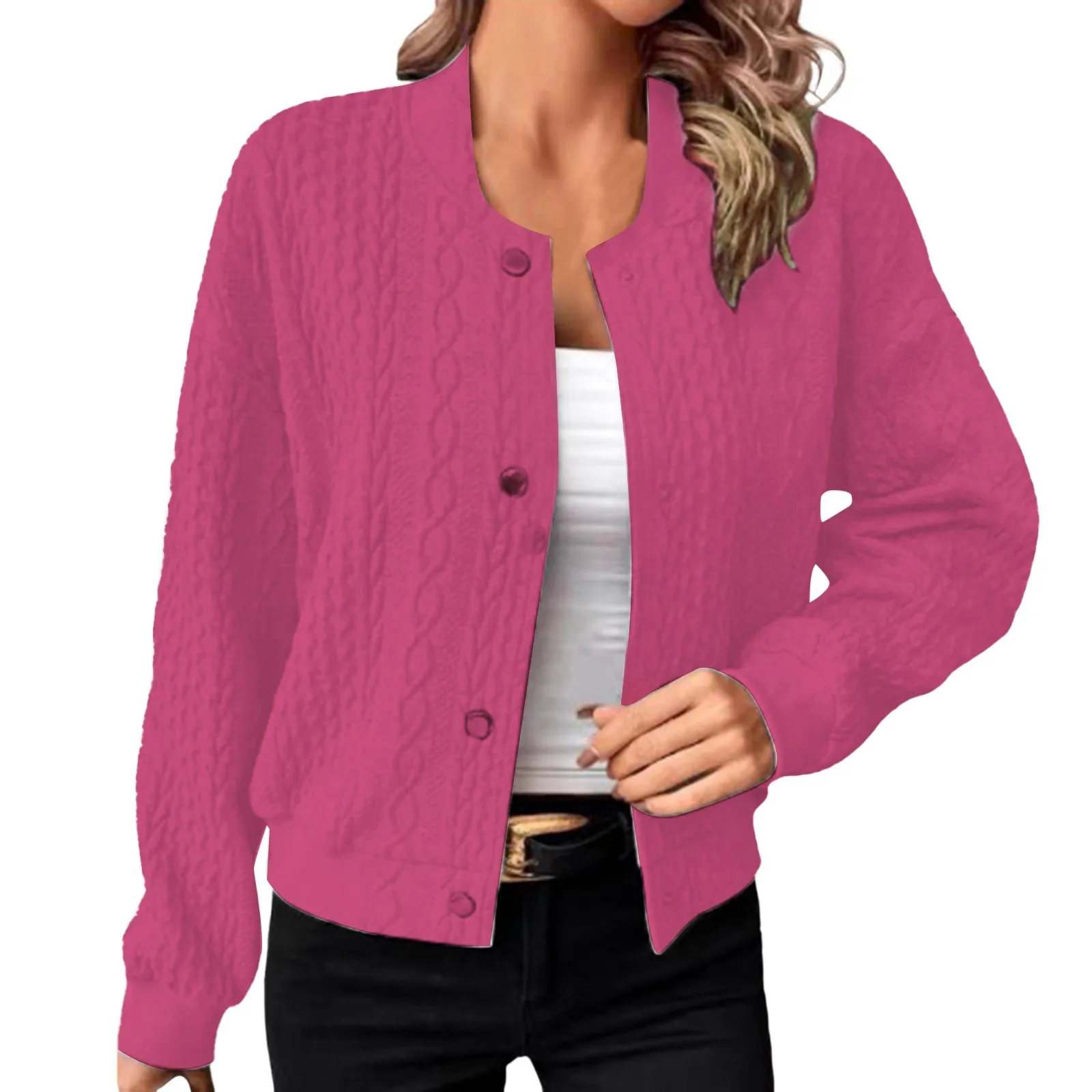 

Женское модное повседневное удобное свободное жаккардовое однобортное пальто с воротником-стойкой