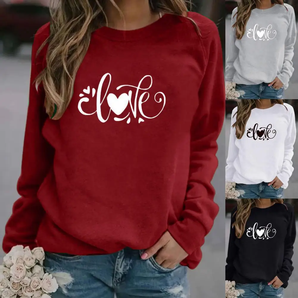 

Женский свитшот с круглым вырезом, универсальный пуловер из полиэстера, Свободный пуловер с надписью LOVE, платье с круглым вырезом, топы