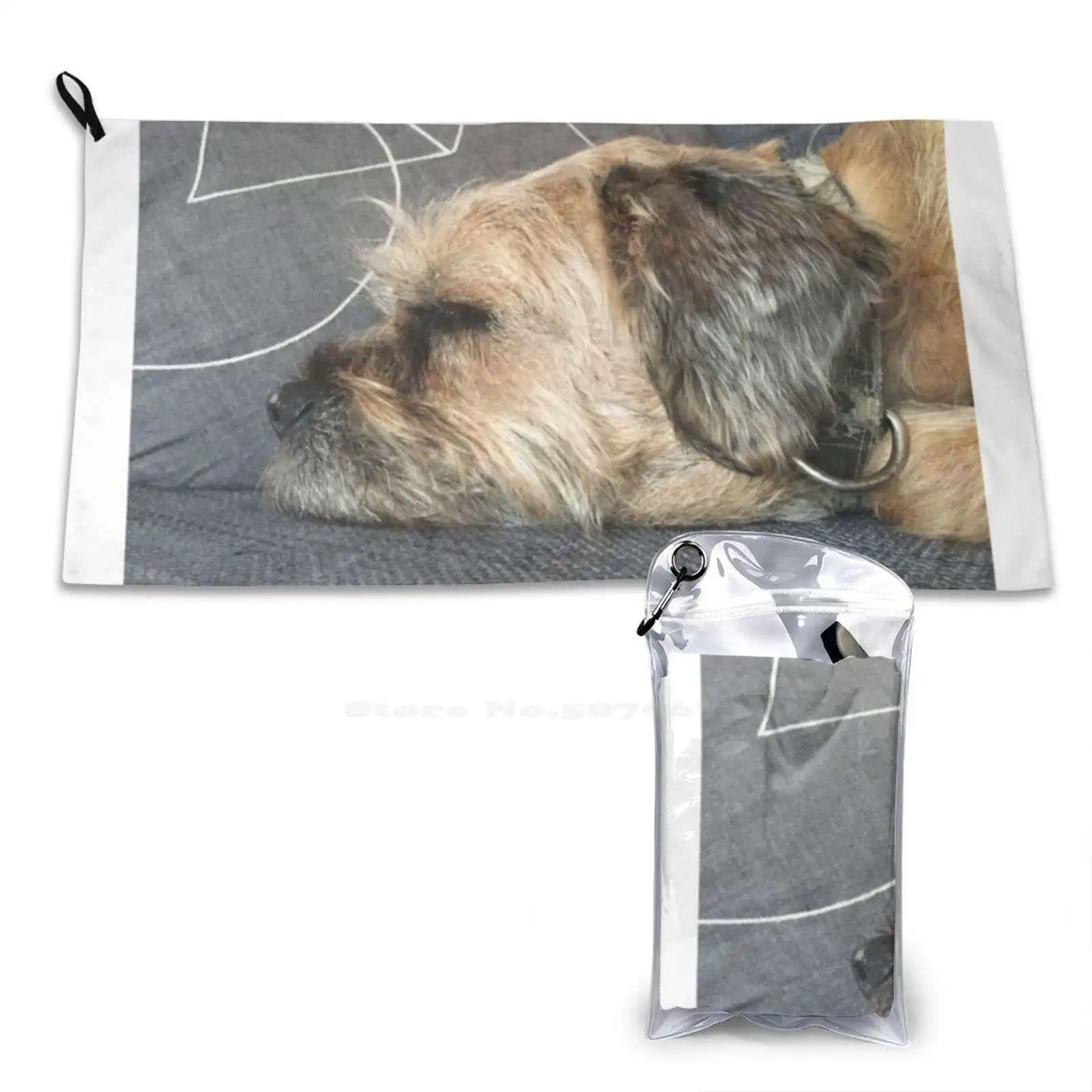 

Sleepy Border Terrier Soft Microfiber Fabric Travel Towel Sleepy Dog Border Terrier Cute Pet Gray Happy Birthday I Love My Dog