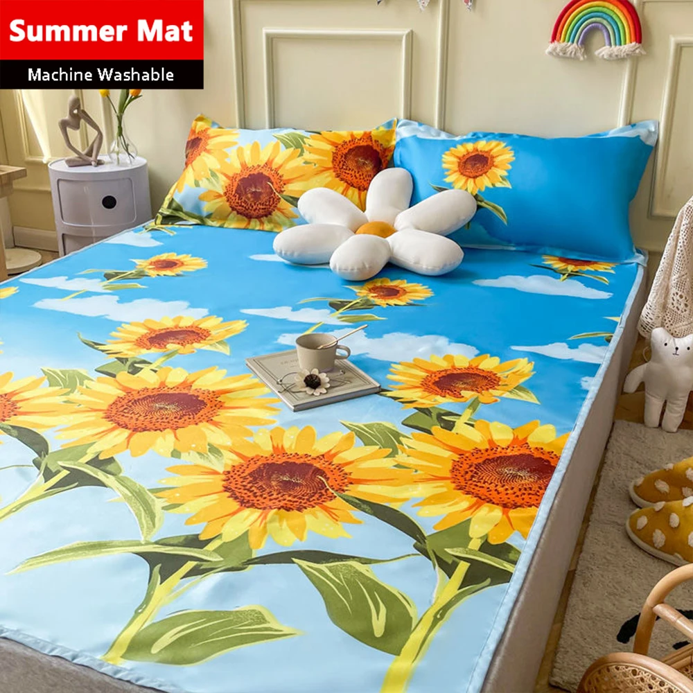 

Home Textiles Easy-to-clean Printing Foldable Summer Cool Sleeping Mat Pillowcase Ice Silk Mattress Sheets for Household Use