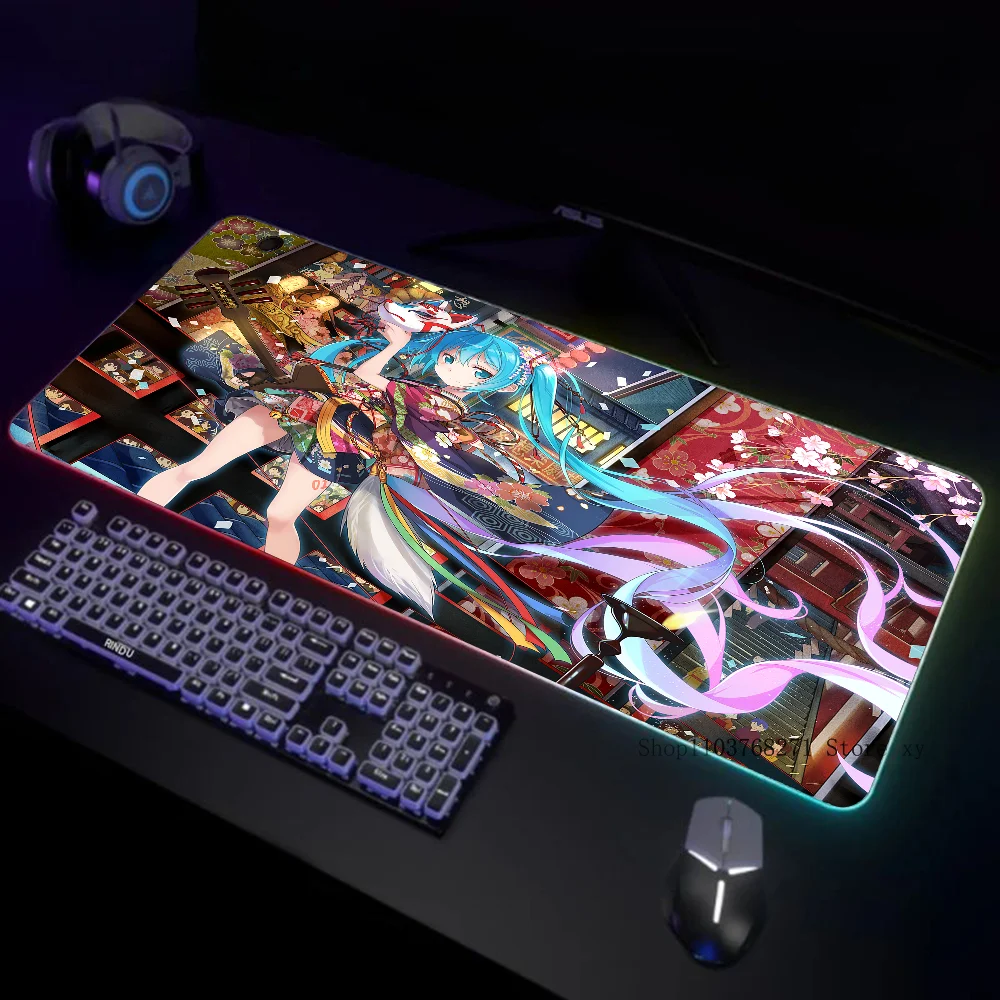 H_Hatsunes-M-Mikus Mousepad XXL RGB Gaming Mouse Pads HD Black Gamer Accessories Large LED