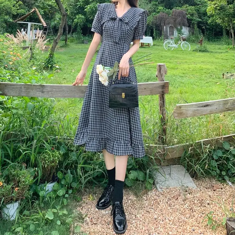 Милое клетчатое платье Dolly с воротником Питер Пэн новинка женское летнее