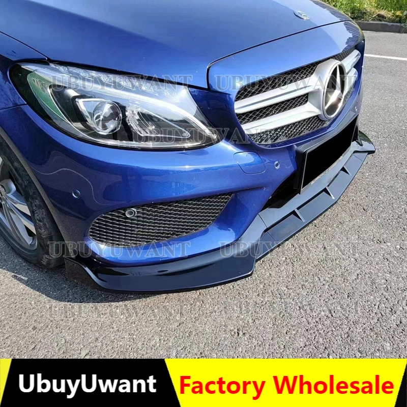 

Передний спойлер для Mercedes-Benz C-Class W205 Sport 2015-2018, блеск для губ, черный комплект нижней части корпуса, защитный разветвитель лезвия
