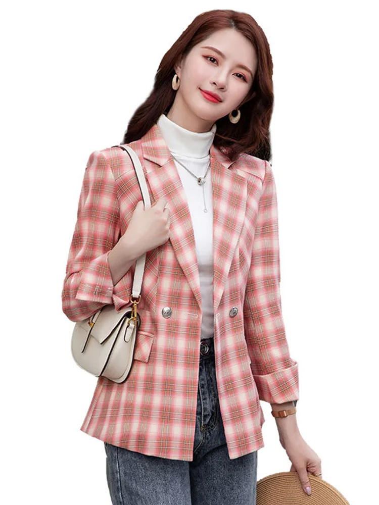 Design Women Fashion Plaid Blazers Ladies Office Wear Casual Autumn Winter Formal Jacket