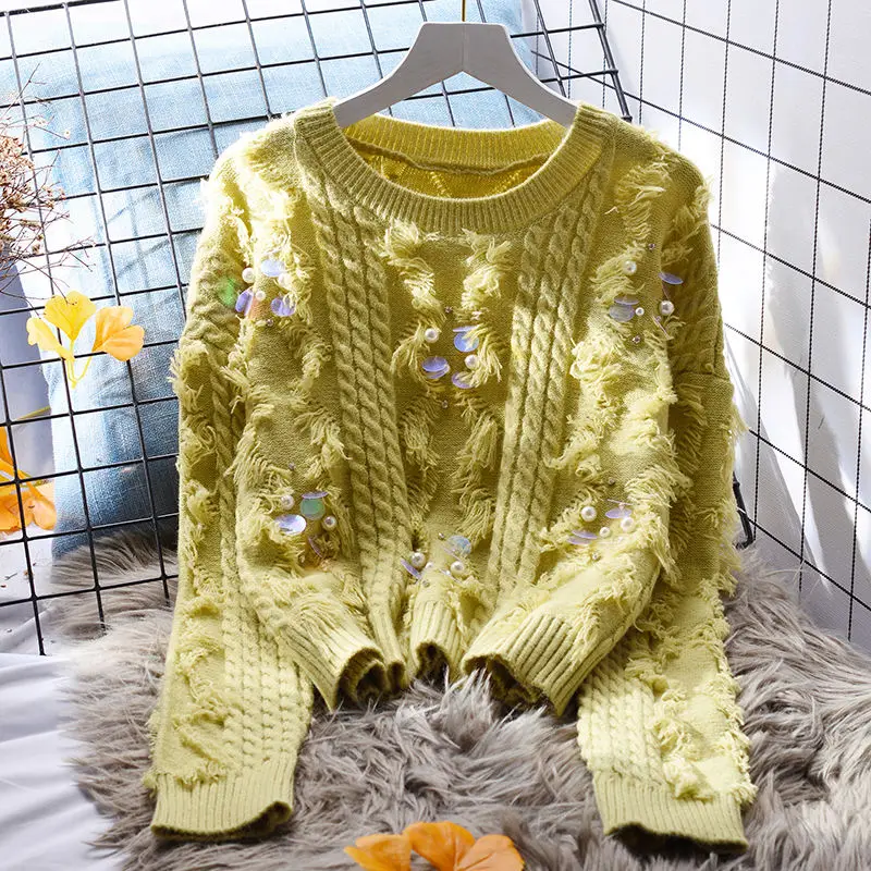 ЯПОНСКИЕ ВИНТАЖНЫЕ вязаные пуловеры с длинным рукавом блестками пуховым узором