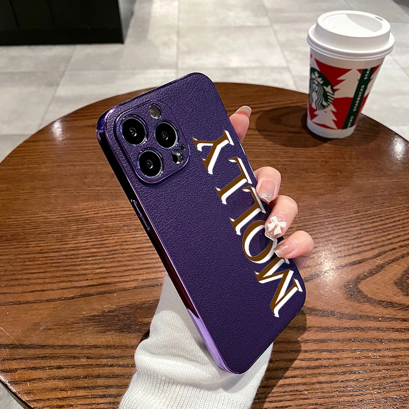 Фото Чехол для iPhone 11 12 13 14 Pro Max 13 14 Pro, роскошный кожаный бампер с покрытием, персонализированный Чехол с именем и инициалами и монограммой №2