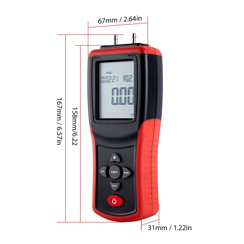Цифровой манометр 2 4-дюймовый ЖК-дисплей высокоточный двухпортовый ± 2Psi тестер