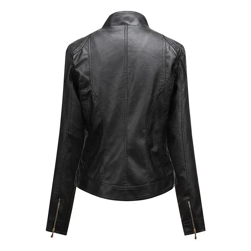 Stand collar Leather Jackets New PU Leather Coats Moto Biker Streetwear Zipper Overcoat Women Jackets 2023 Spring Clothes Black enlarge