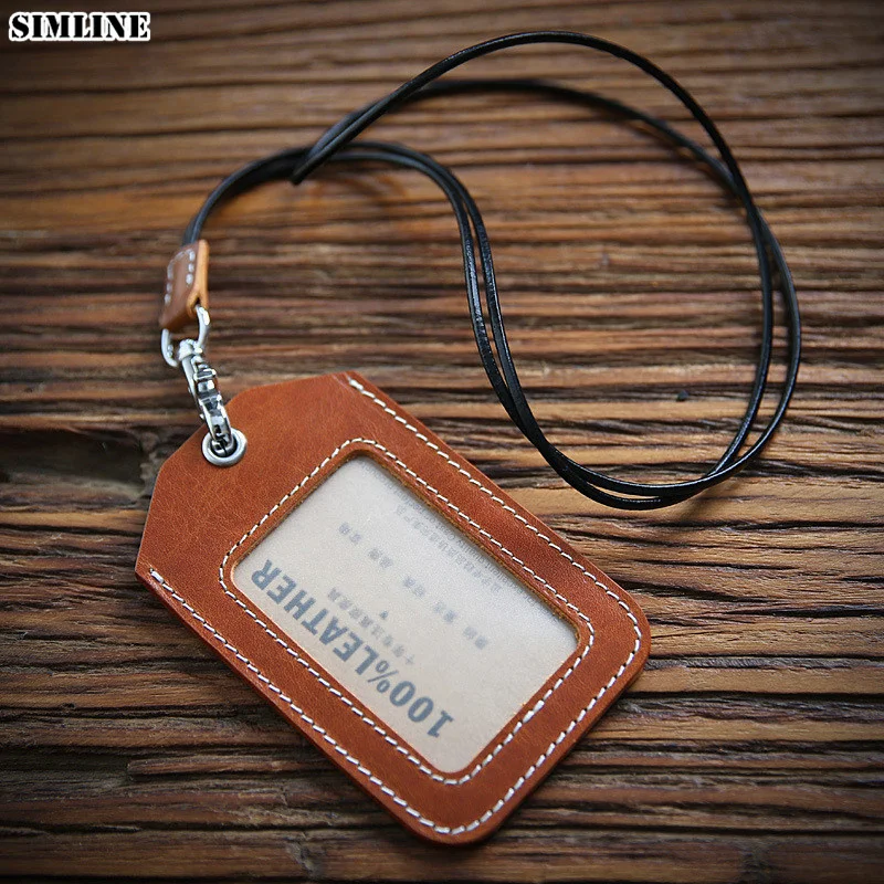 

New Genuine Leather Card Holder Employee ID Bus Card Cover Name Tag Work Certificate Badge Business Case With Neck Lanyard